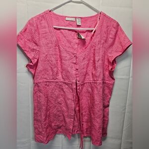 NWT Sarah Spencer LinenFuchsia Embroidered Blouse